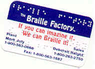 Brailled Braille Factory (TM) business card